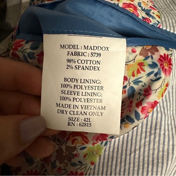 SAVILE ROW CO maddox stripped Blue cotton Blazer Men’s size 42L - Picture 6 of 7